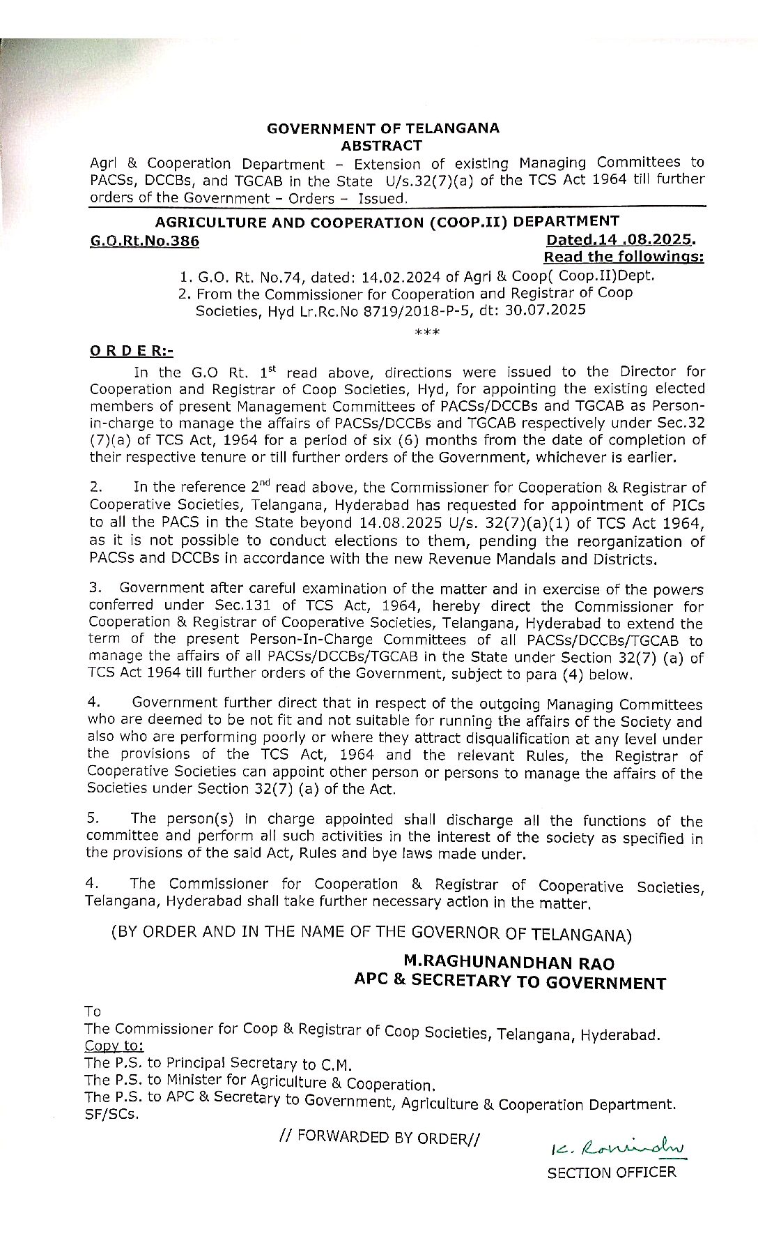 GO of Extension PIC PACS,DCCBS,TGCAB